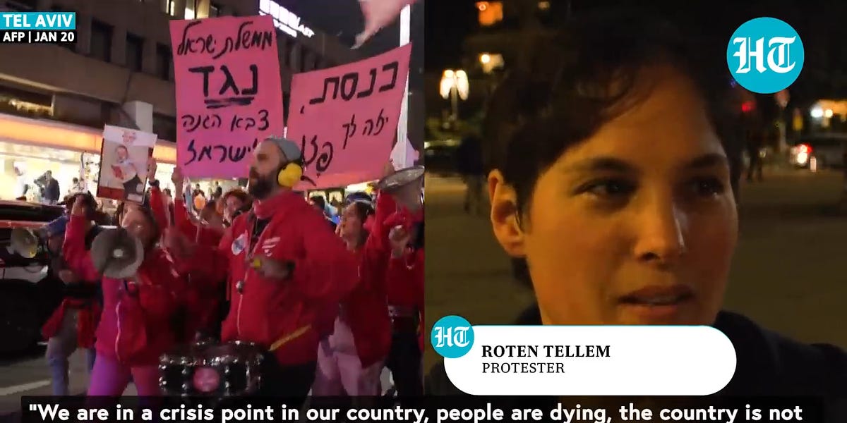 Mga pulutong ng mga nagprotesta sa mga lansangan ng Tel Aviv